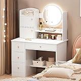 OLGAMADACT Make-up-Schminktisch Mit Beleuchtetem Spiegel, 3-Fach Verstellbare Helligkeit, Frisiertisch Mit Schubladenablage, 40x80x130cm, Weiß Kosmetiktisch Für Mädchen- Und Frauenschlafzimmer