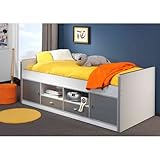 Vipack Bonny Jugendbett, Kojenbett, Funktionsbett, Einzelbett, Kinderbett, Holzwerkstoff, Farbe 09 weiß Silbergrau, 207 x 77 x 98 cm