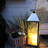 XXL Luxus Gartenlaterne aus rostfreier Edelstahl Windlicht Laterne Glas H54 cm Silber