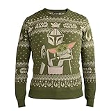 Elbenwald Star Wars Strickpullover mit Mando und Groguh Norwegermuster im winterlichen Design zu The Mandalorian für Herren Damen Unisex - S