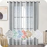 MRTREES Voile Gardinen kurz 2er-Set Leinenoptik Vorhang mit Ösen im Modernen Stores Gardinen Schals Grau 225×140 (H×B) für Wohnzimmer Schlafzimmer Kinderzimmer