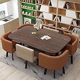 RUANLOV Empfang im Büro Rechteckig Tisch Business-Couchtisch Esstisch-Stuhl-Kombination Mit 6 -Stühlen,Gartenmöbel-Set Home-Office-Küche (F 90x150cm)