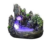 Zimmerbrunnen Tischbrunnen Zimmerbrunnen mit Beleuchtung Nebel Pflanzen LED Zimmerbrunnen mit Pflanzen Wasserfall Desktop Brunnen mit Farbwechsel Simulation Steingarten Luftbefeuchter Dekor
