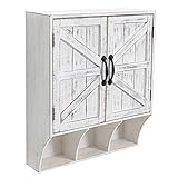RiteSune Bauernhaus Wandschrank Medizinschrank mit Magnettüren, Holz Vintage Wandschrank über Toilette für Badezimmer, Küche, Wohnzimmer, Rustikales Weiß