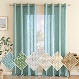 EMEMA Gardinen Vorhänge Leinenvorhang mit Ösen Voile Vorhang Leinenoptik Modern Halbtransparent für Wohnzimmer Dekoschal Küchengardinen Schlaufenschal Kinderzimmer 2er Set 140x225cm (BxH) Türkis