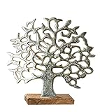 GILDE Deko Figur Baum - Lebensbaum - Aluminium Silber auf Holzfuß - 46x49 cm