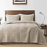 B2EVER Beige Quilt Queen Size Bettwäsche-Sets mit Kissenbezügen, leichte weiche Tagesdecke, gesteppte Decke, dünne Bettdecke für alle Jahreszeiten, Frühling, Sommer, 3-teilig, 228,6 x 228,6 cm