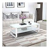 Couchtisch, nordische Kreativität, quadratischer Couchtisch aus Metall und Stahl, Aufbewahrungsregal aus gehärtetem Glas, Abgerundeter Tisch für Wohnzimmer, Sofa, Beistelltisch (Farbe: Weiß,