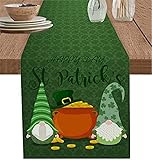 St. Patrick's Day Zwerge 33 x 178 cm Tischläufer, grüner Glücksklee goldener Bauernhaus-Kommode Schals, Tischdekoration für Küche, Esszimmer, Couchtisch