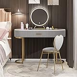 CLSMD Schminktisch, Samt-Waschtischset mit Spiegel, Marmor-Make-up mit geformten Metallbeinen, Schlafzimmer-Schminktisch und herzförmiger gepolsterter Hocker, Badezimmermöbel-Set für Mädchen und F