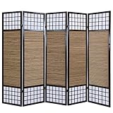 Homestyle4u 90, Paravent Raumteiler 5 teilig, Faltbar Blickdicht, Holz Bambus Reispapier, Braun