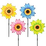 4 Pcs Bunte Windmühle Windspiel Windrad Bunt Windrad Blume dekorativer Blumenstecker Windspiel Stecker Bunte Windräder Kunststoff mit Holzstab Windmühle Kunststoff Gartendekoration (Style B)