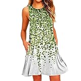 Eauptffy Sommerkleid Damen Knielang Ärmellos Kleider Sexy Strandkleider Für Frauen Strand Blumen T-Shirt Sommerkleid Ärmellose Taschen Mode Lockeres Tankkleid Schwarzes Kleid Mit Weißem Kragen