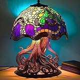 XIAOCILAO 15 cm Buntglas-Pilz-Tischlampe, Pflanzenserie, Schnecke, Oktopus, kreativ, bunt, für Schlafzimmer, Nachttisch, Blume, Retro-Nachtlampe (F)