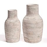 TERESA'S COLLECTIONS Rustikale Beige Vase für Home Decor, 2er Große Vasen Set mit Cremefarbener Glasur, Dekorative Blumenvase für Tisch, Kaminsims, Wohnzimmer und Büro, 20/23cm Hoch