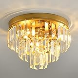 Moderne Kristall Deckenleuchte Kristall Kronleuchter Rund Klar Kristall Pendelleuchte Deckenlampe Schlafzimmer Kristall Lampe Einstellbar E14×4 für Flur Balkon Küche Wohnzimmer Dekorative Ø30cm,Gold