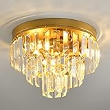 Moderne Kristall Deckenleuchte Kristall Kronleuchter Rund Klar Kristall Pendelleuchte Deckenlampe Schlafzimmer Kristall Lampe Einstellbar E14×4 für Flur Balkon Küche Wohnzimmer Dekorative Ø30cm,Gold