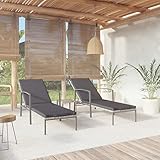 JUNZAI Sonnenliegen 2 STK. mit Tisch, Balkonliege, Gartenliege, Sonnenbett Outdoor, Gartenliegestühle, Freizeitliege, Strandliege, Gartenmöbel, Himmelsliege,Poly Rattan Grau