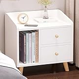 TRUNXUCL Kleiner Nachttisch aus Holz mit Stauraum, Offenes Aufbewahrungsregal, Schlafzimmer Nachttische, Rustikaler Beistelltisch für Wohnzimmer, Arbeitszimmer, Büro (Color : Wit)