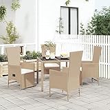 ZEYUAN 5-TLG. Garten-Essgruppe mit Kissen, Gartenlounge Set, Gartenmöbel, Terrassenmöbel, Möbelsets, Sitzgruppe Garten, Gartengarnitur, Balkonmöbel Set, Beige Poly Rattan