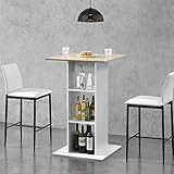 [en.casa] Bartisch Quadratisch 110x70x70cm Bistrotisch mit 3 Regalfächern Stehtisch Bartheke Tresentisch Weiß/Eiche-Optik