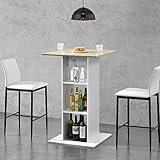 [en.casa] Bartisch Quadratisch 110x70x70cm Bistrotisch mit 3 Regalfächern Stehtisch Bartheke Tresentisch Weiß/Eiche-Optik