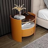 Nightstand, Nachttisch mit Schubladen, Nachttisch aus Massivholz, Side Table mit LED-Sensorlicht und Gehärtetem Glas (Color : White Slate, Size : Orange)