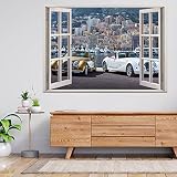 3D lebendige Wandtattoos Vintage Cars Classic Port 3D Fensteransicht Wandaufkleber Poster Aufkleber