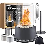 Aufisi Tischkamin | Tischfeuer mit 2 Brennkammern | Bioethanol Tischkamin für Indoor Outdoor | Unendliche Brenndauer Bio Ethanol Kamin mit Deko Steinen Silikon Wärmeleitpad für Balkon Dekor Gartendeko