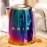 AKIS La Fête Design wasserkocher aus Edelstahl 1,7L, 2400W, elektrischer Wasserkocher mit Kalkfilter (Regenbogen)