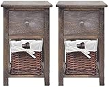 JUNNIU Nachttisch, Nachttisch, Nachttisch mit 1 Schublade und 1 Weidenkorb, Schlafzimmer, Wohnzimmer, Flur, Büro, 28 x 31 x 45 cm, Beistelltisch Decoration