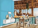 XLMING Vliestapete Strandbar Beige Blau Braun Creme Gelb Grün Türkis Wandbild wohnzimmer tapeten tapete wand für schlafzimmer retro geometrisch fototapete-300cm×210cm