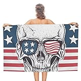 874 Strandtücher Amerikanischer Totenkopf Mit Sonnenbrille Auf Usa-Flagge Badetuch Perfekt Duschtuch Sandfreie Sandfest Handtuch Für Strand Reise Sauna 80X130cm