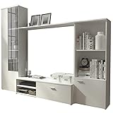 Wohnwand Anbauwand Martin, Schrankwand, Fernsehwand, TV Lowboard, Vitrine, Mediawand, Wohnzimmerschrank (Weiß)