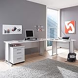 OFFICE LINE Eckschreibtisch in Weiß - Moderner Bürotisch Computertisch mit großer Arbeitsfläche und Rollcontainer - 220/170 x 72 x 70 cm (B/H/T)