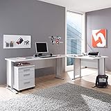 OFFICE LINE Eckschreibtisch in Weiß - Moderner Bürotisch Computertisch mit großer Arbeitsfläche und Rollcontainer - 220/170 x 72 x 70 cm (B/H/T)