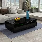 Senvoziii Couchtisch für Wohnzimmer, Beistelltisch Moderner Holztisch, Schwarz Glanz Kaffeetisch mit 4 Schubladen Lagerung für Zuhause