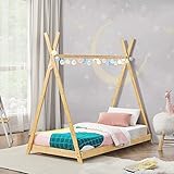 [en.casa] Kinderbett Vimpeli 80x160cm Tipi Bett mit Lattenrost Kleinkindbett Bambus Zelt Spielbett Kinderzimmer