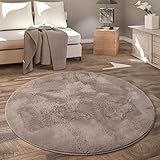 Paco Home Hochflor Teppich Rund Wohnzimmer Kinderzimmer Flauschig Fellteppich Kunstfell Fellimitat Plüsch Bettvorleger Einfarbig, Grösse:Ø 120 cm Rund, Farbe:Taupe