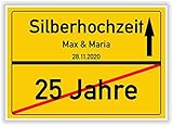 Geschenkidee zur Silberhochzeit - 25 Jahre Verheiratet - Ortsschild Bild Geschenk zum Jubiläum mit Namen und Datum