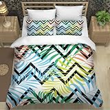 XPINGO Teenager Bettwäsche Bananenblatt 200x200 cm 3teilig 100% Mikrofaser Sommer Weiche Winter Warm Bettbezüge mit Reißverschluss 3D Abstraktion Geometrie Bettbezug mit 2 Kissenbezüge 80x80 cm