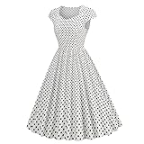 MODSGUE Frauen Party Casual Dots Print Kurzarm 1950er Jahre Hausfrau Abendgesellschaft Abendkleid Damenkleider Schwarzes Kleid Damen Winter