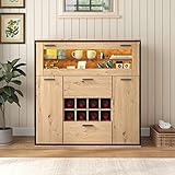 Sideboard, Buffetschrank,Eleganter Weinschrank, Küchenschrank mit Doppeltüren, 160 x 38 x 111 cm Glasregal und Weinhalterung - Perfekte Aufbewahrungsschrank (Holz 160 x 38 x 111cm)