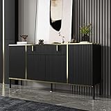 Caldion Sideboard Wohnzimmer mit 4 Türen und 1 Schublade,Komodenschrank mit verstellbare Einlegboden, Küchenschrank mit Metallbeine für Eingang Küche, Esszimmer, Schwarz, MDF, 160 * 40 * 80cm