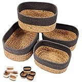 Lannvan Aufbewahrungskorb 4er Set aus Wasserhyazinthe und Baumwolle,Körbe Korb Geflochten Körbe Aufbewahrung Storage Basket Aufbewahrungskörbe für Bad Badezimmer Kinderzimmer Wickeltisch,Grau