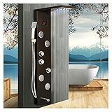 Wasserfall-Regenduschsystem Luxus Schwarz/Pinsel Badezimmer LED Duschpaneel Turmsystem Wandmontage Mischbatterie Handbrause SPA Massage Temperatur Bildschirm Unterputzdusche (Color : Style 02 With LE