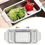 DOXILA Siebkorb Spüle - Sieb für Spülbecken Küchensieb Edelstahl Erweiterbar Küche Organizer, Abflusskorb küchenspüle Nudelsieb, Abfluss Gadgets für Obst Gemüse Tafelgeschirr, 34cm-44cm