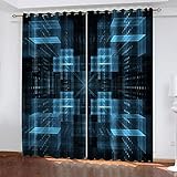 Hundnsney Vorhänge Wohnzimmer Modern Blickdicht 2Er Set 3D Dreidimensionaler Blaudruck Muster Schlaufenschal Verdunkelungsvorhang Vorhänge Lärmminderung Gardinen Fensterdekoration 210X220cm(HxB)