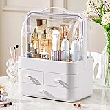 RMAN® Kosmetik Organizer, Make Up Organizer, Beauty Organizer, Staubdicht Beauty Aufbewahrung Schmink Kosmetikbox Aufbewahrungsbox mit Deckel Tragegriff 180°Drehbar für Dresser Bad Schlafzimmer,Weiß