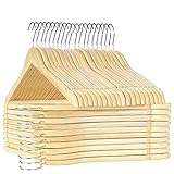 Homewit Kleiderbügel Holz 30 Stück Holzbügel Natur mit Rockkerben und Hosensteg, um 360° drehbarer Haken, rutschfest Holzkleiderbügel für Hemd, Anzug, Hosen 44,5L X 23 B cm